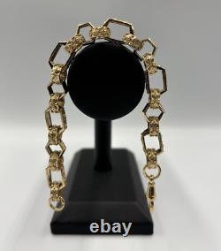 9ct Gold on Silver HEXAGON GYPSY LINK Large Belcher Bracelet 9 INCH