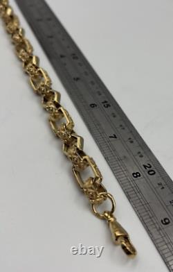 9ct Gold on Silver HEXAGON GYPSY LINK Large Belcher Bracelet 9 INCH