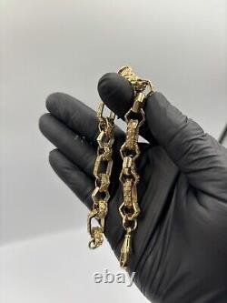 9ct Gold on Silver HEXAGON GYPSY LINK Large Belcher Bracelet 9 INCH