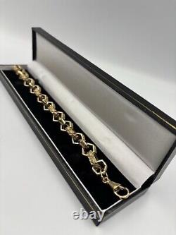 9ct Gold on Silver HEXAGON GYPSY LINK Large Belcher Bracelet 9 INCH