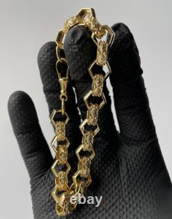 9ct Gold on Silver HEXAGON Large Belcher Bracelet 9 INCH MEN'S