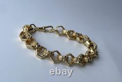 9ct Gold on Silver HEXAGON Large Belcher Bracelet 9 INCH MEN'S