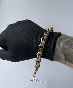 9ct Gold on Silver HEXAGON Large Belcher Bracelet 9 INCH MEN'S