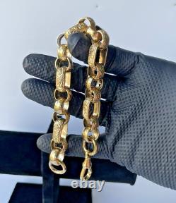 9ct Gold on Silver HUGE GYPSY LINK Bracelet 9 INCH MEN'S HEAVY Belcher