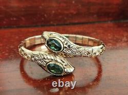 9ct Gold on metal Snake Bangle Bracelet Green Stones