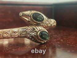 9ct Gold on metal Snake Bangle Bracelet Green Stones