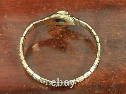 9ct Gold on metal Snake Bangle Bracelet Green Stones