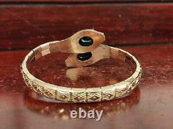 9ct Gold on metal Snake Bangle Bracelet Green Stones