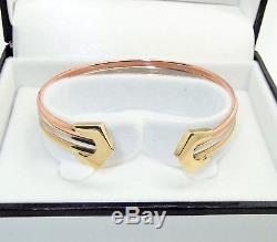 9ct Hallmarked Polished Yellow, White & Rose Gold Banded Ladies Torque Bangle