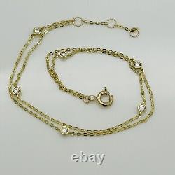 9ct REAL Yellow Gold 2mm Diamond Ball Bead Chain Bracelet 7.5 Inch Solid Gold