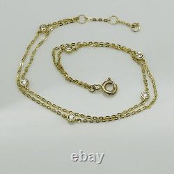 9ct REAL Yellow Gold 2mm Diamond Ball Bead Chain Bracelet 7.5 Inch Solid Gold