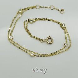 9ct REAL Yellow Gold 2mm Diamond Ball Bead Chain Bracelet 7.5 Inch Solid Gold