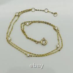 9ct REAL Yellow Gold 2mm Diamond Ball Bead Chain Bracelet 7.5 Inch Solid Gold