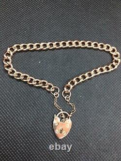 9ct Red/Rose Gold Curb Link Bracelet With Padlock Catch (SOLID GOLD NOT HOLLOW)