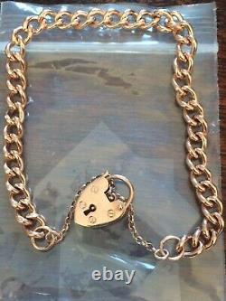 9ct Red/Rose Gold Curb Link Bracelet With Padlock Catch (SOLID GOLD NOT HOLLOW)