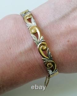9ct Rolled Gold Bangle Scrolling Foliate Etched Hinged Yellow White