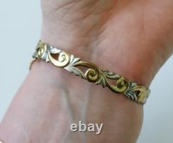 9ct Rolled Gold Bangle Scrolling Foliate Etched Hinged Yellow White