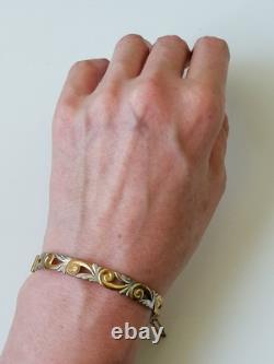 9ct Rolled Gold Bangle Scrolling Foliate Etched Hinged Yellow White