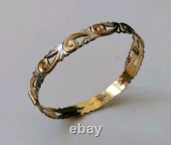 9ct Rolled Gold Bangle Scrolling Foliate Etched Hinged Yellow White