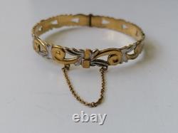 9ct Rolled Gold Bangle Scrolling Foliate Etched Hinged Yellow White