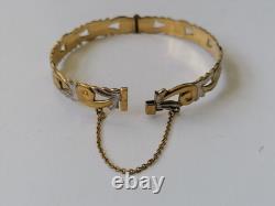 9ct Rolled Gold Bangle Scrolling Foliate Etched Hinged Yellow White