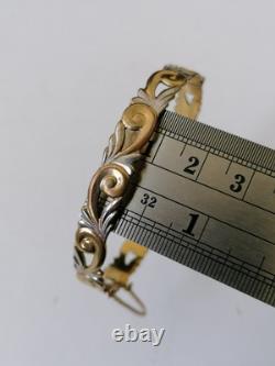 9ct Rolled Gold Bangle Scrolling Foliate Etched Hinged Yellow White