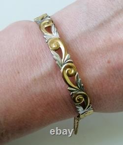 9ct Rolled Gold Bangle Scrolling Foliate Etched Hinged Yellow White