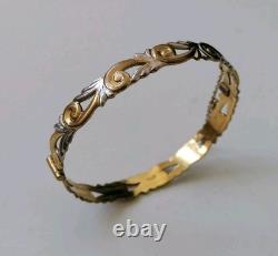 9ct Rolled Gold Bangle Scrolling Foliate Etched Hinged Yellow White