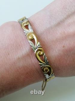 9ct Rolled Gold Bangle Scrolling Foliate Etched Hinged Yellow White