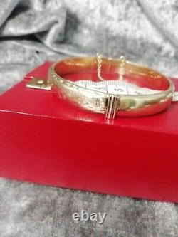 9ct Rolled Gold, Vintage, Foliate Bangle, Safety Chain 11.2grams (vgc)