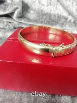 9ct Rolled Gold, Vintage, Foliate Bangle, Safety Chain 11.2grams (vgc)