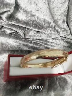 9ct Rolled Gold, Vintage, Foliate Bangle, Safety Chain 11.2grams (vgc)