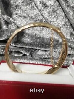 9ct Rolled Gold, Vintage, Foliate Bangle, Safety Chain 11.2grams (vgc)