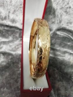 9ct Rolled Gold, Vintage, Foliate Bangle, Safety Chain 13.1 Grams (vgc)