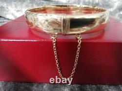 9ct Rolled Gold, Vintage, Foliate Bangle, Safety Chain 13.1 Grams (vgc)