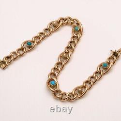 9ct Rose Gold Antique Turquoise and Pearl Curb Bracelet