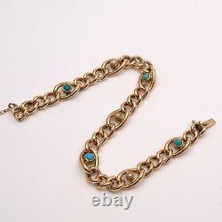 9ct Rose Gold Antique Turquoise and Pearl Curb Bracelet