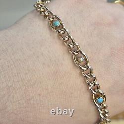 9ct Rose Gold Antique Turquoise and Pearl Curb Bracelet