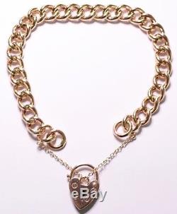 9ct Rose Gold Heavy Curb Link Padlock Bracelet 20cm