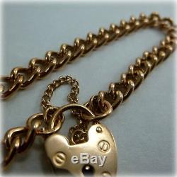 9ct Rose Gold curb link Bracelet with Heart shaped Padlock