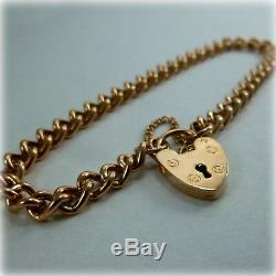 9ct Rose Gold curb link Bracelet with Heart shaped Padlock