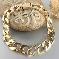 9ct SOLID GOLD TEXTURED CURB BRACELET MENS Wrist 8 1/2 to 8 3/4 GORGEOUS 30.6g