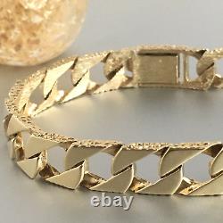 9ct SOLID GOLD TEXTURED CURB BRACELET MENS Wrist 8 1/2 to 8 3/4 GORGEOUS 30.6g