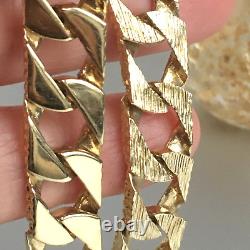 9ct SOLID GOLD TEXTURED CURB BRACELET MENS Wrist 8 1/2 to 8 3/4 GORGEOUS 30.6g