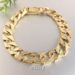 9ct SOLID GOLD TEXTURED CURB BRACELET MENS Wrist 8 1/2 to 8 3/4 GORGEOUS 30.6g