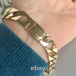 9ct SOLID GOLD TEXTURED CURB BRACELET MENS Wrist 8 1/2 to 8 3/4 GORGEOUS 30.6g