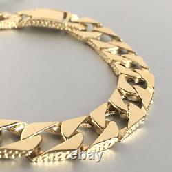 9ct SOLID GOLD TEXTURED CURB BRACELET MENS Wrist 8 1/2 to 8 3/4 GORGEOUS 30.6g