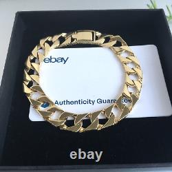 9ct SOLID GOLD TEXTURED CURB BRACELET MENS Wrist 8 1/2 to 8 3/4 GORGEOUS 30.6g