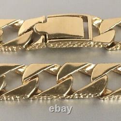 9ct SOLID GOLD TEXTURED CURB BRACELET MENS Wrist 8 1/2 to 8 3/4 GORGEOUS 30.6g