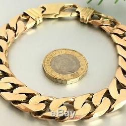 9ct SOLID ROSE GOLD CURB BRACELET HEAVY MEN'S 62.8g LONG 9 1/4